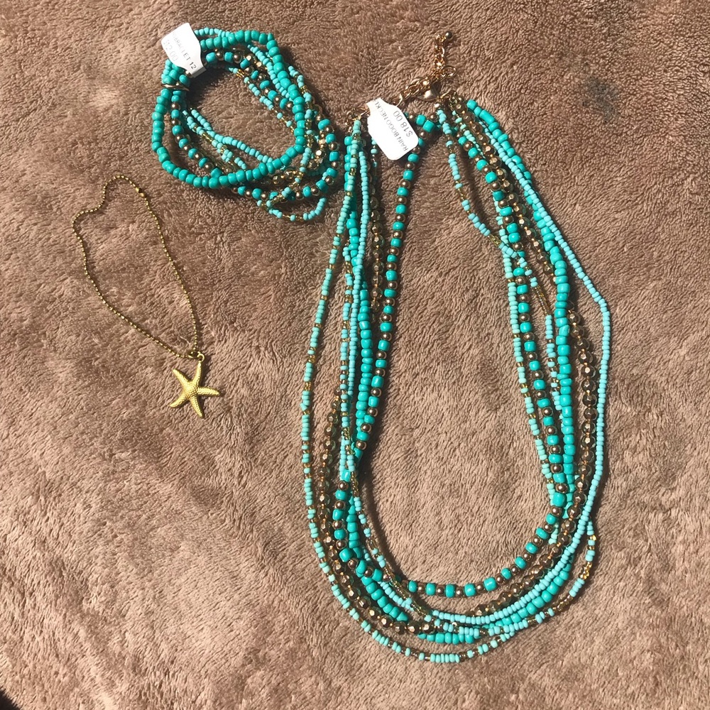 Turquoise and gold bracelet and necklace set